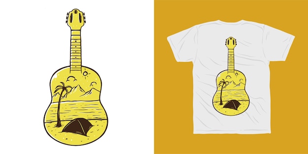 Design de camiseta para acampamento de aventura de guitarra