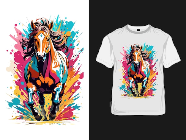 Vetor design de camiseta plana de cavalo colorido vetorial