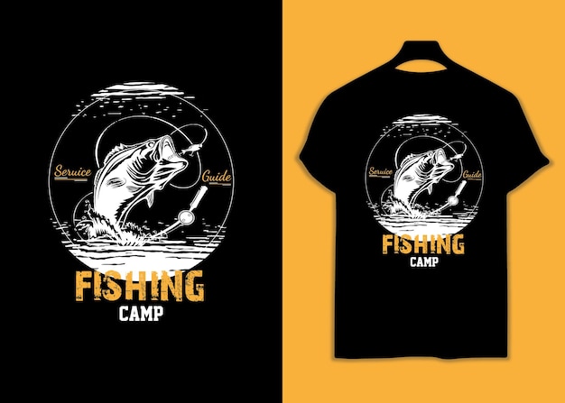 Design de camiseta retrô de acampamento de pesca