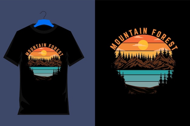 Design de camiseta retrô de floresta de montanha