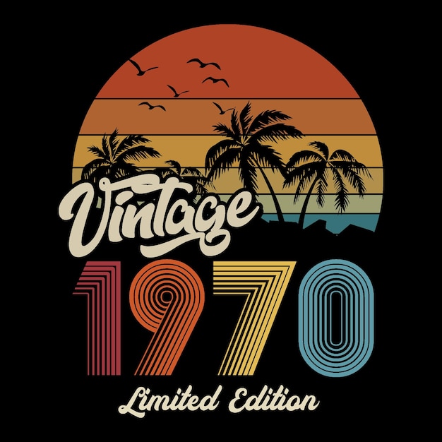 Design de camiseta retrô vintage de 1970, vetor, fundo preto