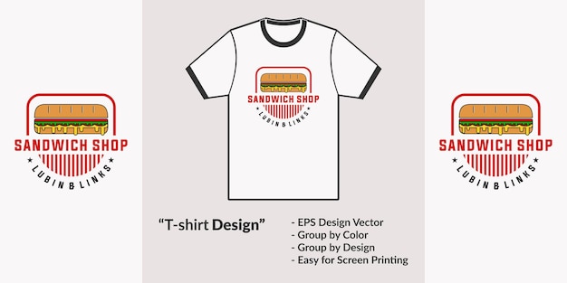 Design de camiseta retro vintage sandwich shop logo adequado para vetor premium de restaurante de fast food