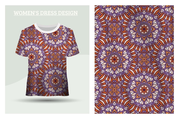 Vetor design de camiseta roxa com padrão de mandala