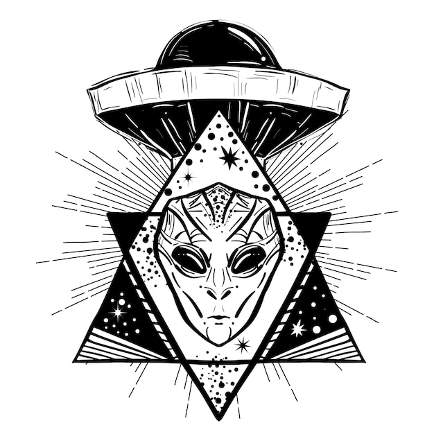 Vetor design de camiseta ufo invasão de alienígenas símbolo místico fenômenos paranormais primeiro contato