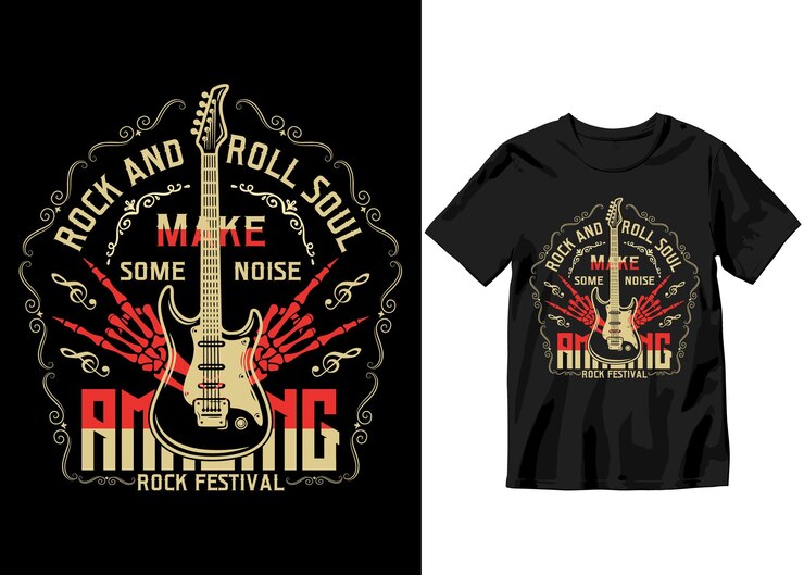 Vetor design de camiseta vetorial de tipografia colorida da rockstar music com ilustração estilo doodle