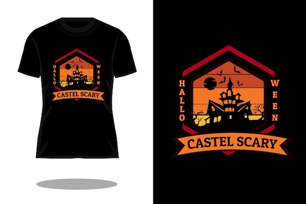 Design de camiseta vintage assustador do castelo do dia das bruxas