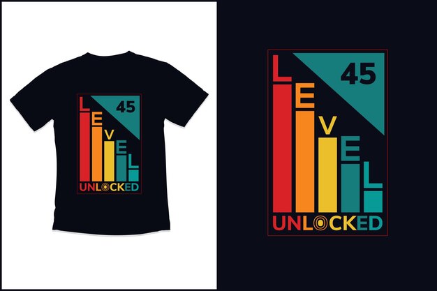 Design de camiseta vintage de jogos de aniversário para design de camiseta de tipografia de citações modernas de nível desbloqueado