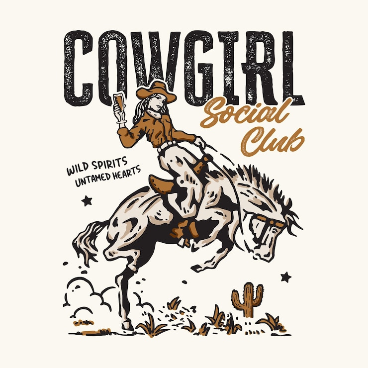Vetor design de camiseta vintage do clube social cowgirl retro