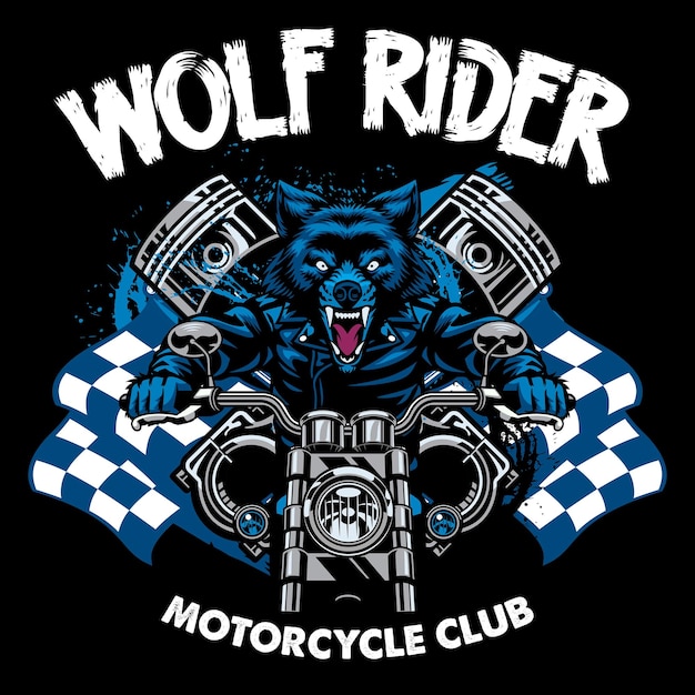 Design de camiseta vintage do wolf biker rider motorcycle club