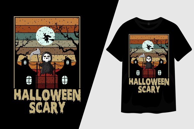 Design de camiseta vintage retrô assustador de noite de halloween