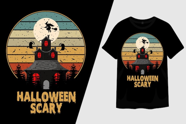 Design de camiseta vintage retrô assustador de noite de halloween