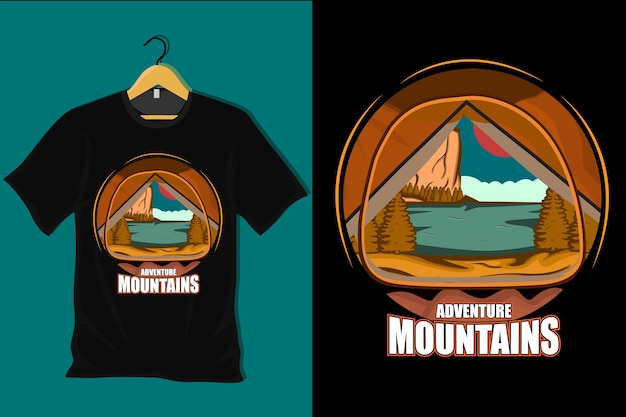 Design de camiseta vintage retrô de montanha de aventura