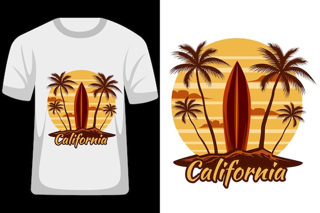 Design de camiseta vintage retrô de praia de surf da califórnia