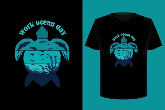 Design de camiseta vintage retrô do dia do oceano de trabalho