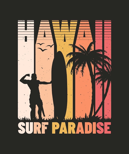 Design de camiseta vintage retrô tropical hawaii surf paradise