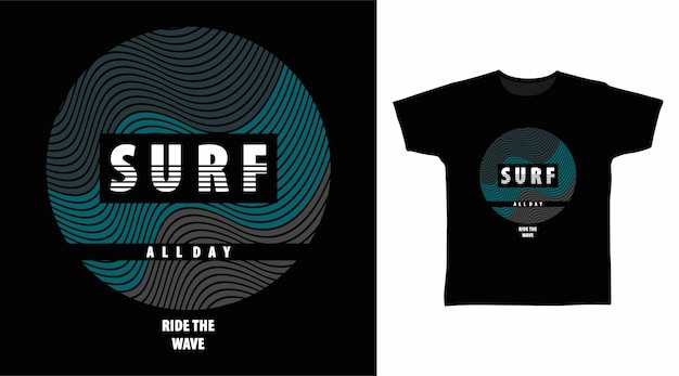 Design de camisetas tipografia surf line art