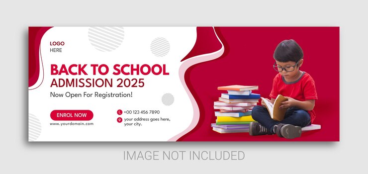 Design de capa de mídia social de admissão escolar para crianças ou modelo de banner da web de educação