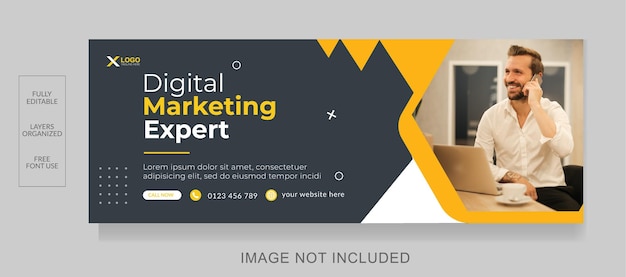 Design de capa do Facebook de marketing digital on-line e modelo de banner da Web