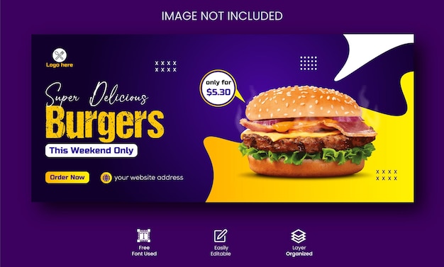 Design de capa promocional do facebook do melhor menu de comida de hambúrguer delicioso