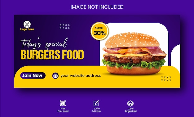 Vetor design de capa promocional do facebook do melhor menu de comida de hambúrguer delicioso