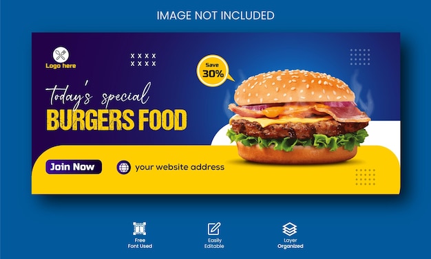 Design de capa promocional do Facebook do melhor menu de comida de hambúrguer delicioso
