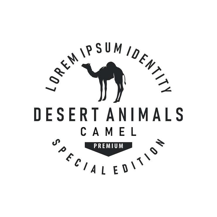 Vetor design de caravana logotipo de camelo silhueta animal do deserto simples modelo minimalista ícone símbolo