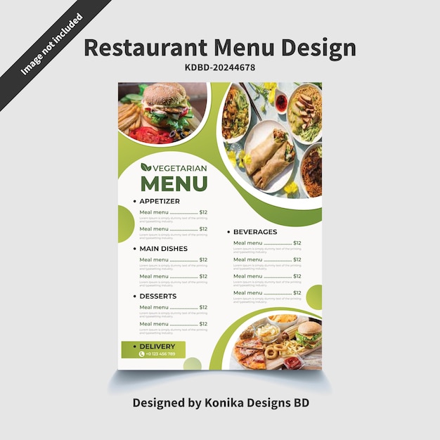 Design de cardápio de restaurante vegetariano para promoções de refeições