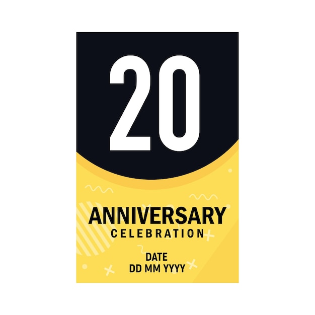 Vetor design de cartão de convite de aniversário de 20 anos, elementos de design moderno, design vetorial de fundo branco