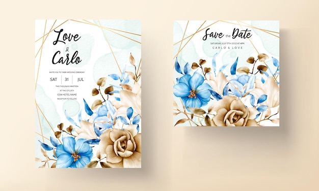 Design de cartão de convite de casamento floral aquarela