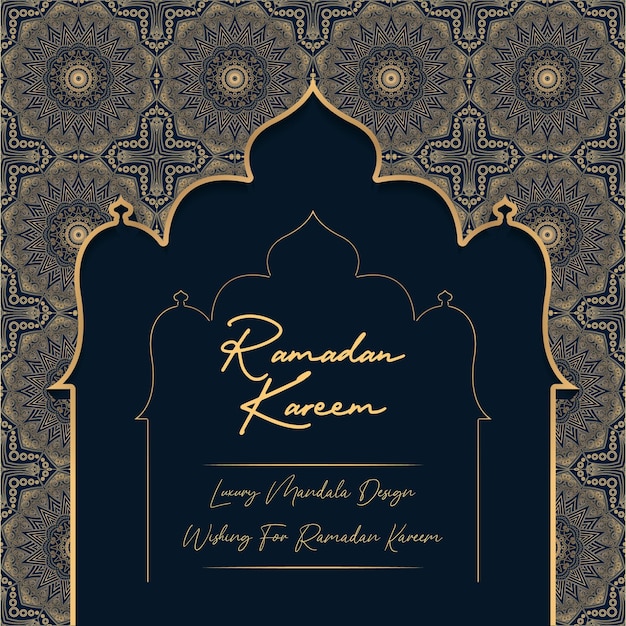 Design de cartão de convite de luxo ramadan kareem com mandala