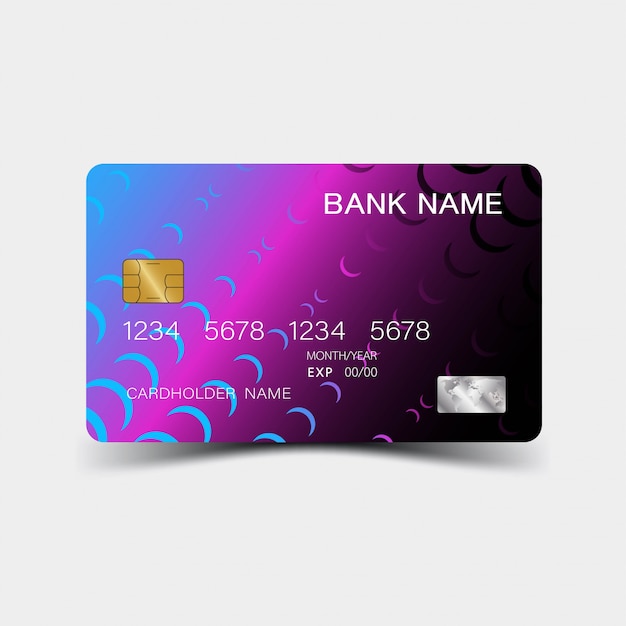 Design de cartão de crédito gradiente roxo.
