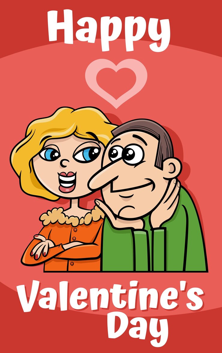 Vetor design de cartão de dia dos namorados com casal de desenho animado apaixonado