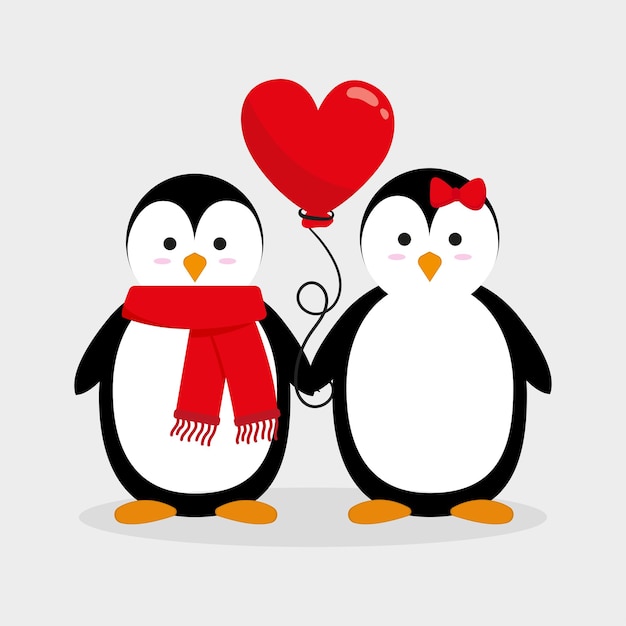 Vetor design de cartão de dia dos namorados com pinguins fofos amor gráficos vetoriais