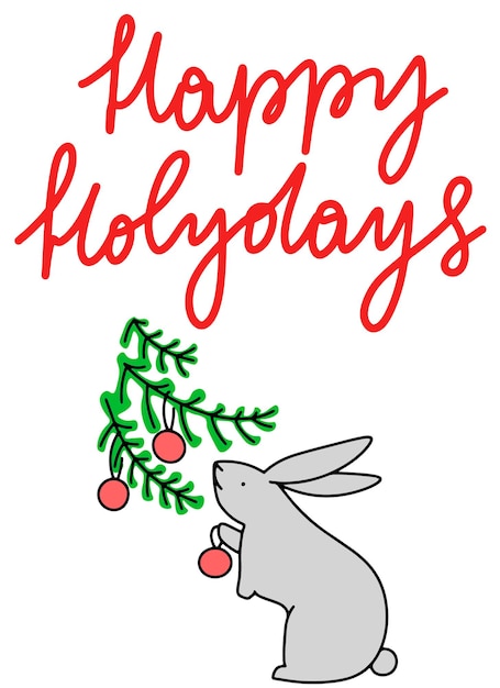 Vetor design de cartão de felicitações de férias de natal com coelhinhos