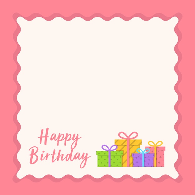 Design de cartão de feliz aniversário com espaço de texto e caixa de presentes