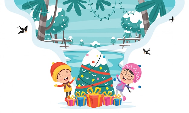 Design de cartão de natal com personagens de desenhos animados
