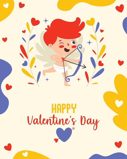 Design de cartão de saudação de dia dos namorados com personagem de desenho animado