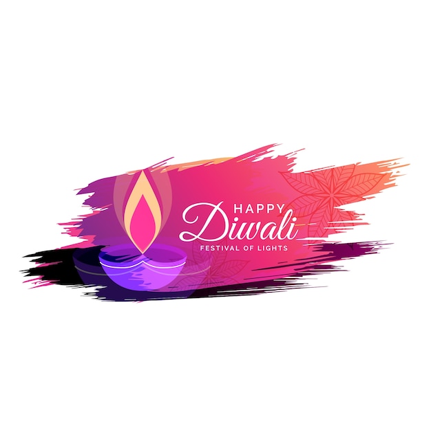 Design de cartão de saudação de festival de diwali de aquarela criativa com ilustração de diya