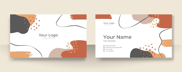 Design de cartão de visita com padrão orgânico elegante. Conceito moderno com blob pastel suave de bege champanhe marrom nude tan, líquido, floral, botânico, arte de decoração minimalista. Ilustração em vetor moderno
