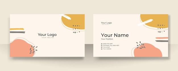 Design de cartão de visita com padrão orgânico elegante. Conceito moderno com blob pastel suave de bege champanhe marrom nude tan, líquido, floral, botânico, arte de decoração minimalista. Ilustração em vetor moderno