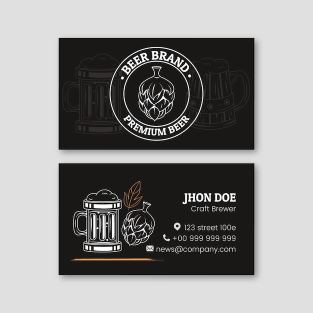Vetor design de cartão de visita de bar de cerveja desenhado à mão