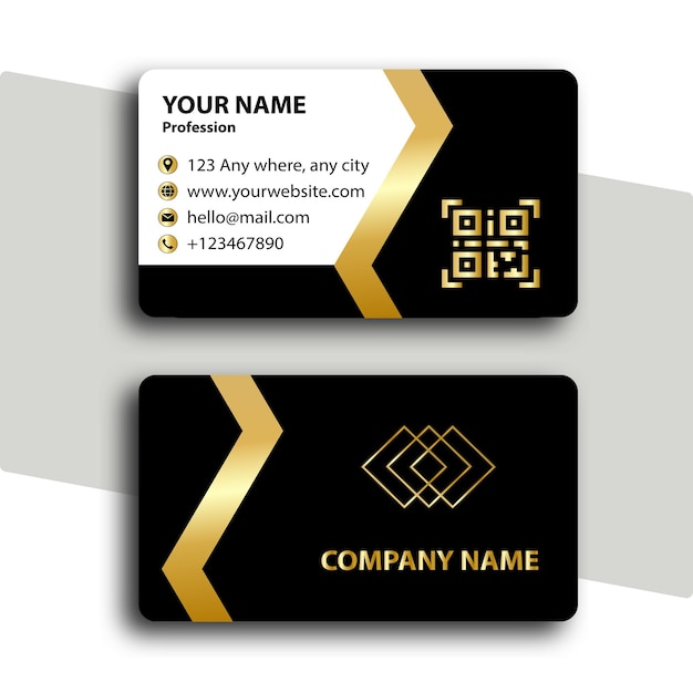 design de cartão de visita de cor preto e branco dourado