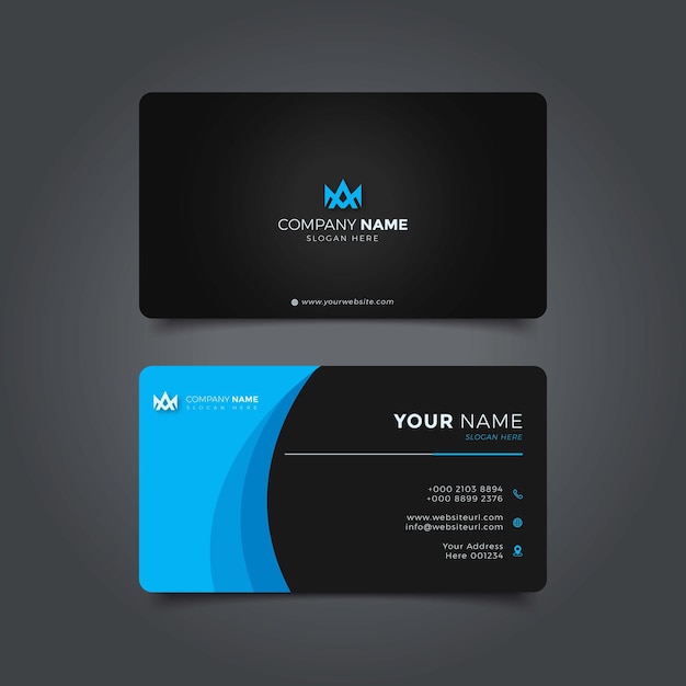 Design de cartão de visita de fundo azul e preto elegante profissional