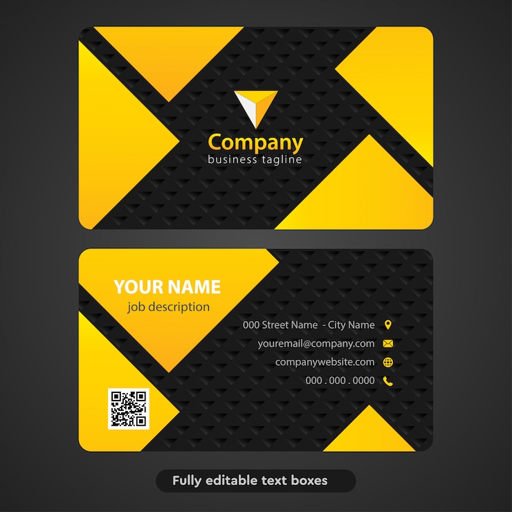 Vetor design de cartão de visita de textura preto amarelo com texto editável