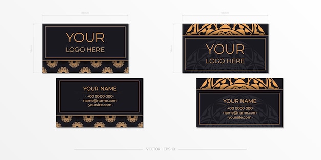Design de cartão de visita em preto com ornamentos laranja cartões de visita vetoriais com lugar para o seu texto e padrões abstratos