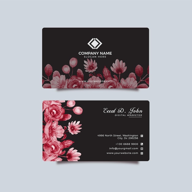 Design de cartão de visita floral Quadro de aquarela com vetor