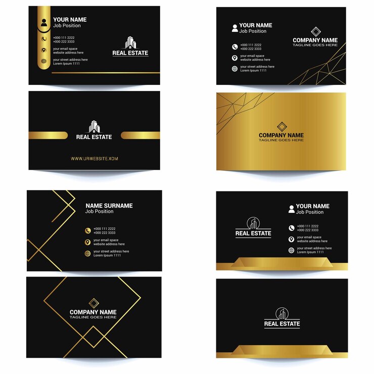 Vetor design de cartão de visita mínimo preto dourado