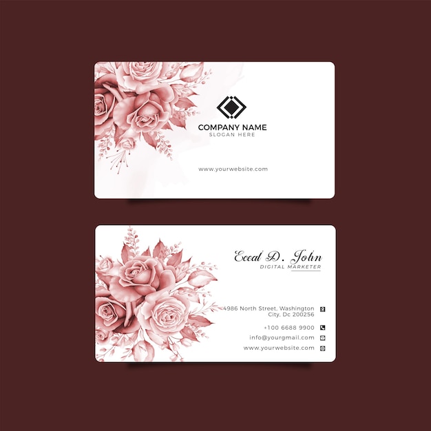 Design de cartão de visita moldura floral com aquarela