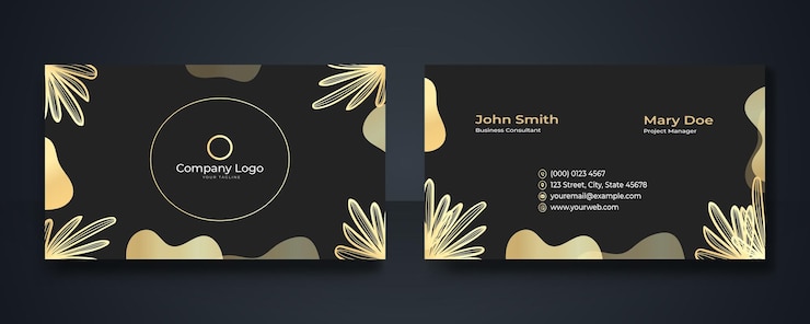 Vetor design de cartão de visita premium dourado de luxo. coleção de cartazes minimalistas abstratos com linhas douradas sobre fundo preto. fundo floral. ideal para panfleto, capa, cartão de visita
