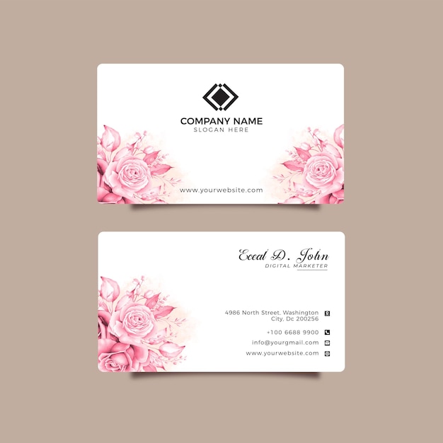 Design de cartão de visita Quadro floral a aquarela com vetor